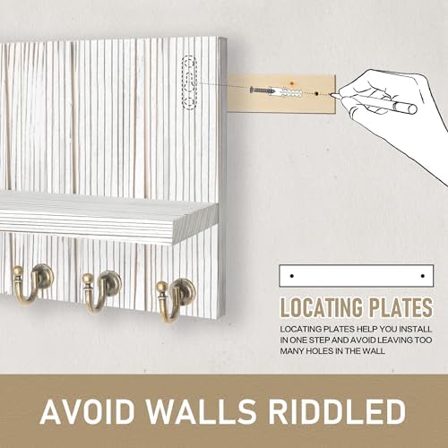 Rebee Vision Key Holder Wall Mount with 7 Hooks for Entryway, Whitewash - Image 6
