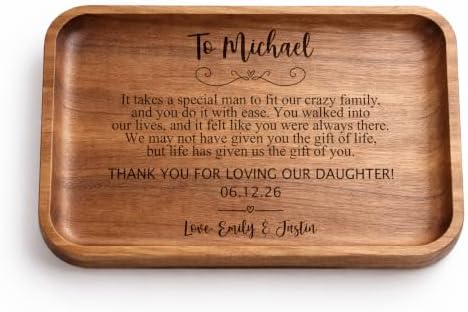 Personalized Son-in-Law Wooden Valet Tray, Custom Engraved Wood Catchall Tray for Keys, Watch, Wallet, Ring, Jewelry, Wedding Gift for Groom from Parent, Future Son in Law Gift, Bonus Son Gift for Men by HatafaFurni