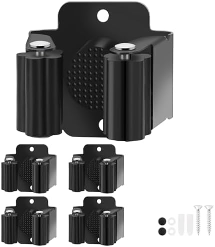 Broom Holder Wall Mount, 4PCS Broom Hanger Wall Mount, Stainless Steel Heavy Duty Mop Holder Broom Mop Hanger Wall with Screws, Garden Outdoor Tool Organizer Rack Broom Hanger (Black) by Yiows
