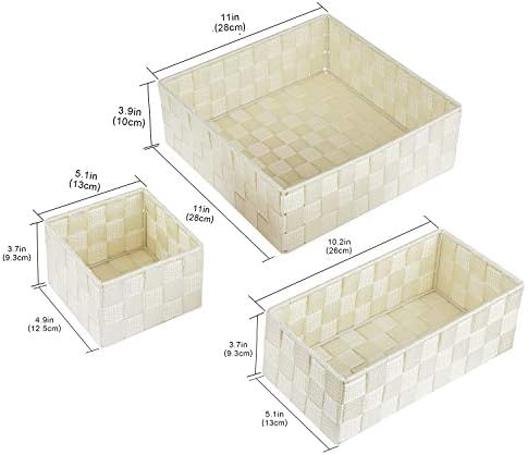 Posprica Woven Storage Baskets for Organizing, Small Black Baskets Cube Bin Container Tote Organizer Divider for Drawer, Closet, Shelf, Dresser, Set of 4(Beige) - Image 3