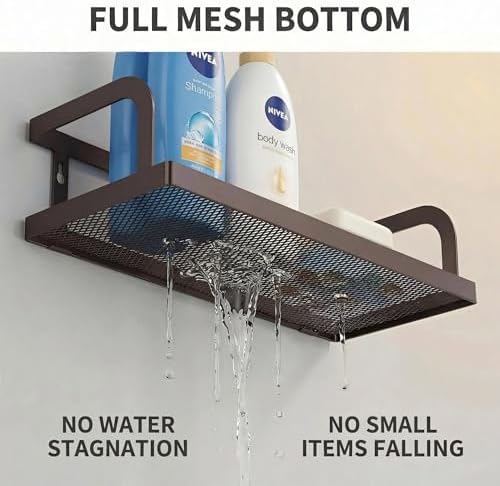 PUSDON 2-Pack 16.5" Extra Long Slim Hollowout Shower Caddy, Wall Mount Spice Rack & Bathroom Organizer, Mesh Bottom Cabinet Door Shelf Holds 50LBS - Vintage Bronze, Hollowout - Image 5