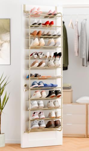 Whitmor 36 Pair Over the Door Shoe Rack,12 Tier Hanging Shoe Organizer with Metal Frame & Mesh Shelves, Heavy Duty Shoe Storage Holder for Door, No Drill Installation, 74" H x 21.7" W x 7.5" D, Oat by Whitmor