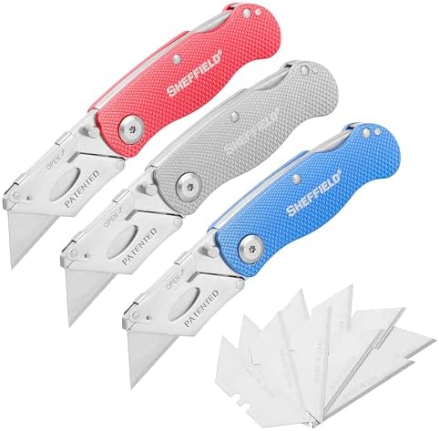 Sheffield Lock Back Utility Knife 3 Pack with 10 Utility Knife Blades by Sheffield