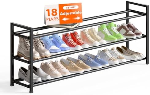 Bumusty 3 Tier Long Expandable Shoe Rack for Closet, Black by BUMUSTY