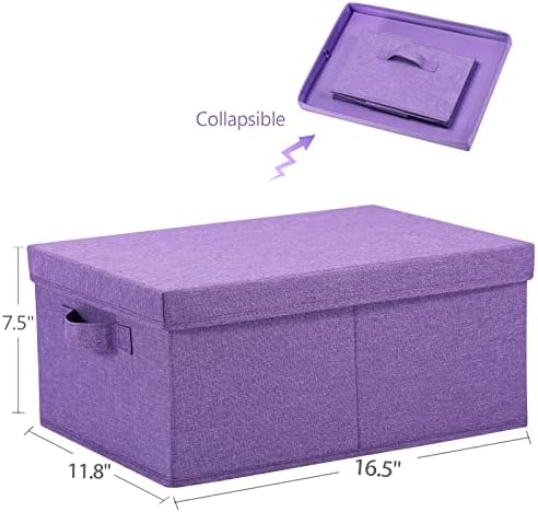 HOONEX Foldable Storage Bins with Lids, Pack of 2, Storage Boxes with 2 Carrying Handles and Sturdy Heavy Cardboard, 16.5" L x 11.8" W x 7.5" H for Shoes, Books, Clothes, Purple - Image 6
