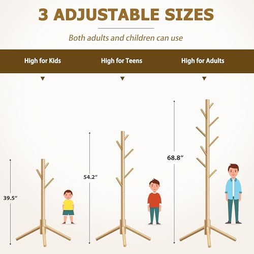 8-Hook Freestanding Coat Rack 3 Adjustable Heights Nature 2PCS - Image 7