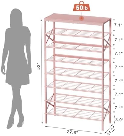 8 Tier Metal Shoe Rack with Wood Top, 24-32 Pairs - Image 3