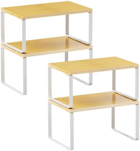 LAMU Cabinet Organizer Shelf, Set of 4 Expandable Kitchen Counter Shelve Plate Organizer for Cabiner, Stackable Spice Rack, CupBoard Organizers and Storage, Wood by YourHome-OrganizationHelper