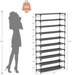 LANTEFUL 10 Tiers Shoe Rack Large Capacity Tall Shoe Organizer Sturdy Shoe Storage with Two Hooks Space Saving Metal Wide Shoe Rack for Closet, Entryway, Bedroom, Black - Image 3