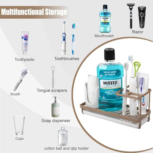 Toothbrush Holders Toothpaste Organizer Bathroom Accessories, Gold - Image 6