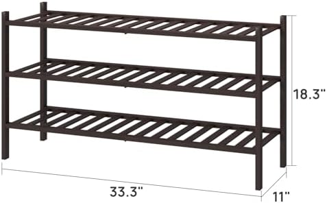 viewcare Long Shoe Rack, Bamboo Wood Shoe Rack for Closet, Entryway & Hallway, 3-Tier Stackable Shoe Shelf - Image 2