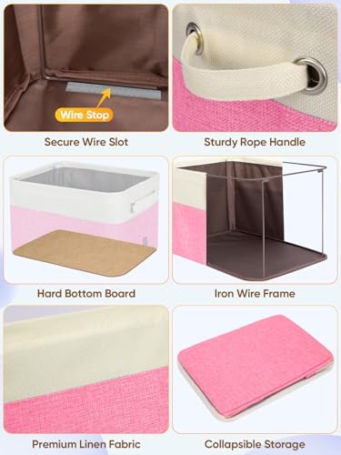BALEINE 1 Pack Fabric Closet Storage Bins for Shelves, Linen Closet Organizers and Storage, Decorative Baskets for Organizing, Shelf, Clothes, Home, Office (Pink, 14''x10''x8.5') - Image 6