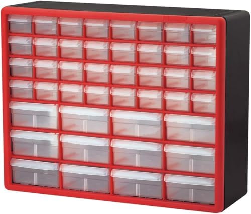 Akro-Mils 44-Drawer Plastic Storage Cabinet, 20" W x 6" D x 16" H, Red by Akro-Mils