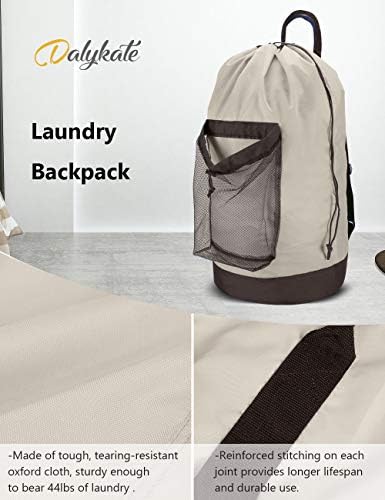 Dalykate Backpack Laundry Bag, 115L Large Hamper with Shoulder Straps, Drawstring Closure, Mesh Pocket, Khaki - Image 5