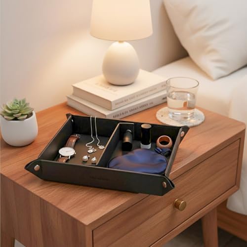 UnionBasic Medium Valet Tray, Jewelry Tray for Rings Watches Earrings, Entryway Catchall Caddy for Coins Keys Change, Nightstand Bedside Valet Holder, Trays for Electronic Gadgets, Black Plus - Image 7