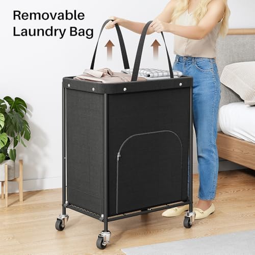 170L Large Laundry Basket with Wheels, Rolling Laundry Hamper Easy Access Clothing Minimizes Bending, Laundry Cart with 4 Silent Casters & Removable Bag for Bedroom, Bathroom, Laundry Room,Black - Image 6
