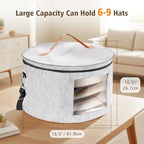 HEAVYWOOD Hat Box for Women Storage Travel Felt Hat Case for Wide-Brim Cowboy Hat Storage Foldable Organizer for Closet Large Round Hat Carrier with Portable Handle Shoulder Strap (Light Gray) - Image 3