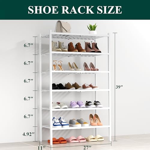 Smiry Bamboo Shoe Rack, 14 Vertical Slats, 6 Tier - 26.8" Wide, White - Image 2