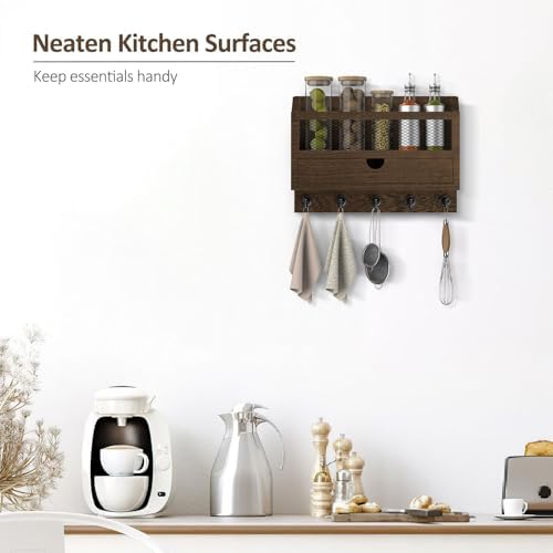 Nekon Key and Mail Holder for Wall, Key Organizer with Drawer, Brown - Image 5