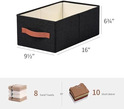 linen closet organizers and storage, 3 Pack Large Storage Baskets, Washable, Clothing Storage Bins with Handle, Closet Organizer for Storage Sweater,Sheets (Black, 16" x9½x6¾) - Image 2