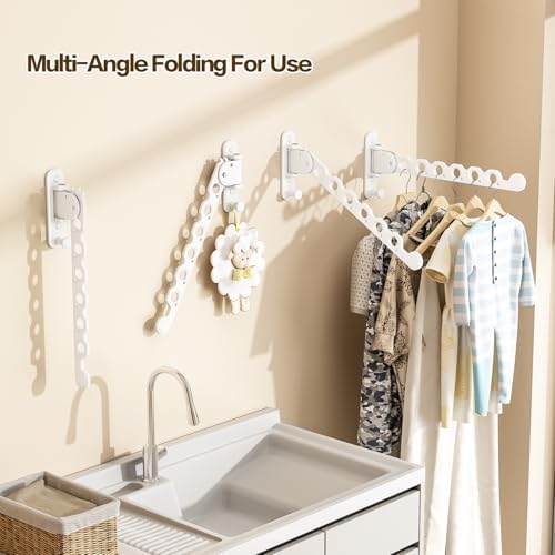 Wall Mounted Clothes Drying Rack, Laundry Clothes Hanger Rack Wall Mounted, Foldable Clothes Rack for Laundry Room, Space Saving Closet Storage Organizer Clothes Hanger Indoor, 1pcs(White) - Image 3