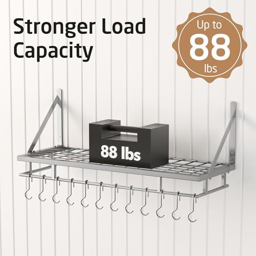 KES 30-Inch Silver Gray Pot Rack with 12 Sturdy Hooks, Wall Mounted - Image 3