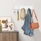 Kuhome Coat Rack Wall Mount Coat Hooks Wooden Hat Rack for Wall Hooks Pine Real Wood Plank 16.9" White Coat Hanger with 5 White Triple Hooks for Hanging Coat Hat Jacket - Image 4