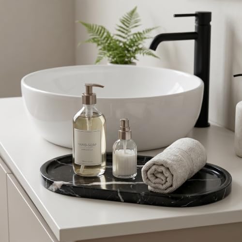 YKAJO Nero Marquina Oval Marble Tray, 11.8x5.9 Vanity Perfume Organizer - Image 6
