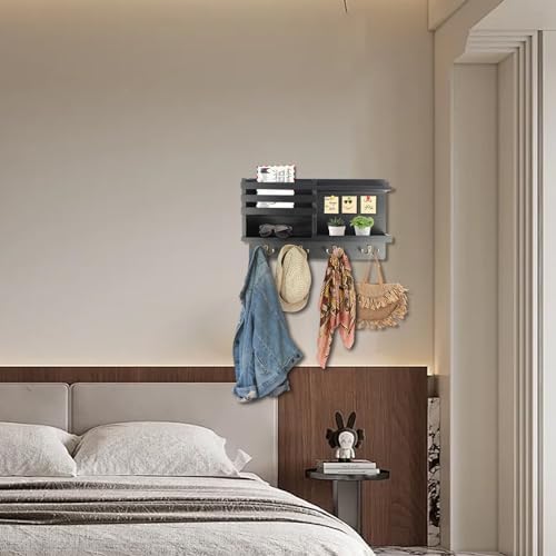 Key Holder Wall Mount, Solid Wood Key and Mail Organizer for Wall(Self Adhesive or Drill), 8 Hooks Key Rack for Entryway Hallway Bedroom Farmhouse Home Decor (Matte Black) - Image 6