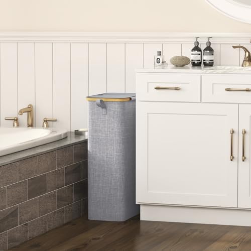 Lifewit 75L Slim Laundry Hamper with Lid and Removable Bag, Gray - Image 2