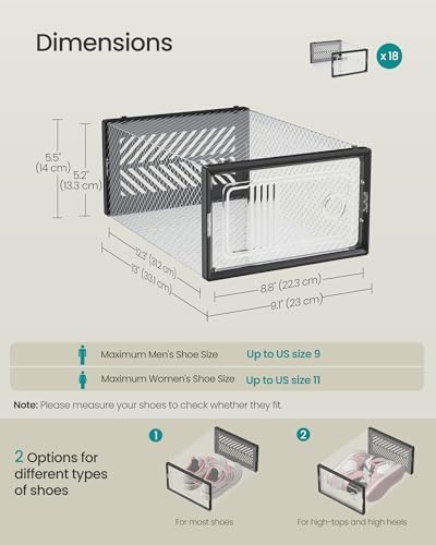 SONGMICS Stackable Shoe Boxes, Foldable, Ventilated Clear, Set of 18 - Image 5