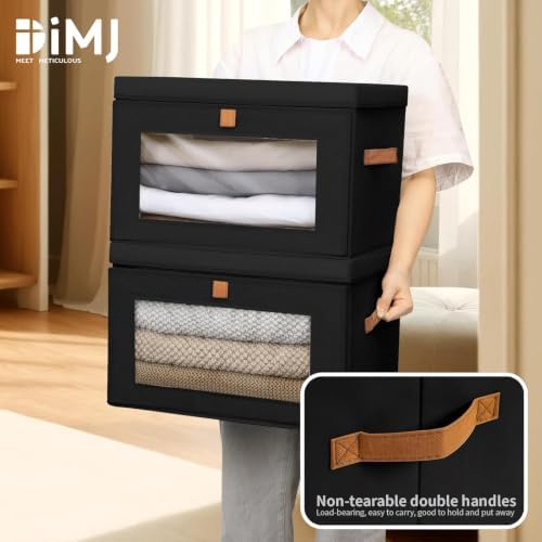 DIMJ Storage Bins with Lids - 8 Pack Large Fabric Closet Organizer with Window & Handles, Collapsible Decorative Storage Boxes for Shelves Under Bed, Books Clothes Blankets Sweaters Organization - Image 5
