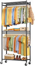 Sakugi Clothes Rack - 33.0" x 12.2" x 79.5" Clothing Rack with Shelves & Wheels, Multi-Functional Wardrobe Closet with Hooks, Sturdy Metal Garment Rack for Bedroom, Laundry, Balcony (Black) by Sakugi