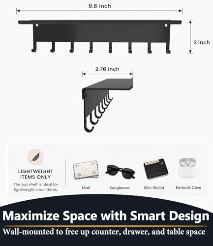 Key Holder Hooks Organizer Shelf Hanger Rack Wall Mounted Sweet Home Metal Decor Stylish and Practical for Entryway Front Door Kitchen Hallway Garage Mudroom Office Hardware Included Black - Image 2