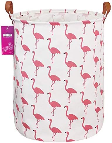 Flamingo Laundry Hamper Large Canvas Fabric Storage Basket by INGHUA