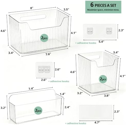 RR RAXMIN 6 Pack Cabinet Door Organizer ,Clear Storage Caddy, Adhesive Wall Mounted Organizer Bins, ,Stackable Basket for Kitchen Cabinets, Bathroom, Pantry, Office, and Tabletop Organization - Image 2