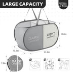 Collapsible Laundry Baskets with 2 Compartments, Black + Begie - Image 3