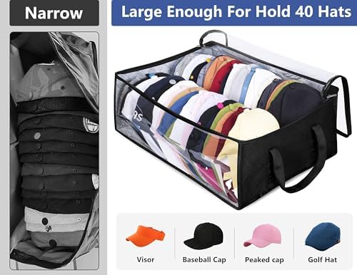 AOODA Wide Hat Storage for Baseball Caps, Large Capacity Hat Organizer for Closet Cap Holder Holds up to 40 Snapbacks, Black - Image 2