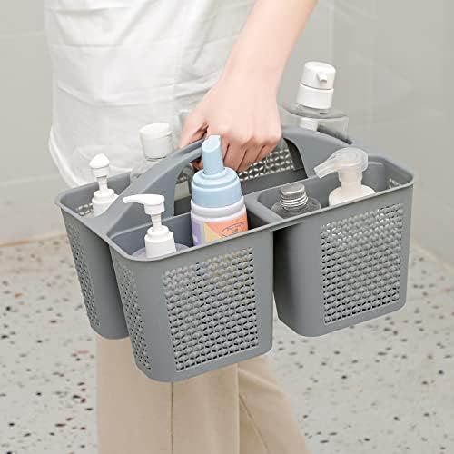 Plastic Portable Shower Caddy Basket with Handle, 3 Compartments, Grey - Image 3