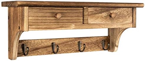 Emfogo Coat Hooks Mounted, Rustic Wood Coat Rack Mount Shelf with Hooks, Farmhouse Coat Rack with Shelf & Coat Hook for Entryway, Mudroom, Bedroom, Kitchen, Bathroom (Brown) by Emfogo