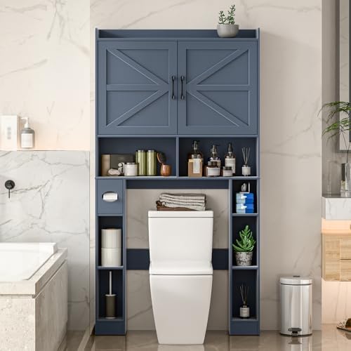 Vabches Over The Toilet Storage Cabinet with Barn Doors, Blue - Image 7