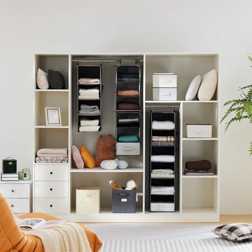 YOUDENOVA Hanging Closet Organizer and Storage for Clothes, 5-Shelf, Grey | Locker/RV/Camper Organizer, 2 Side Pockets, Hanging Shelves for Small Closet, Dorm Room Essentials for Guys, Non-woven Fabric - Image 2