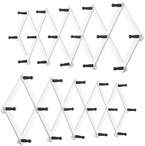 WEBI Accordion Wall Hanger,Wooden Expandable Coat Rack,Accordion Hat Rack for Wall for Hats,Caps,16 Peg Hooks,Black White,2 Packs by WEBI