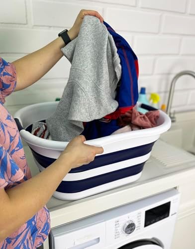 SAMMART 40L (10.5 gallon) Collapsible Plastic Laundry Hamper - Foldable Pop Up Storage Container/Organizer - Portable Washing Tub - Space Saving Basket (1, White/Starry Blue) - Image 5