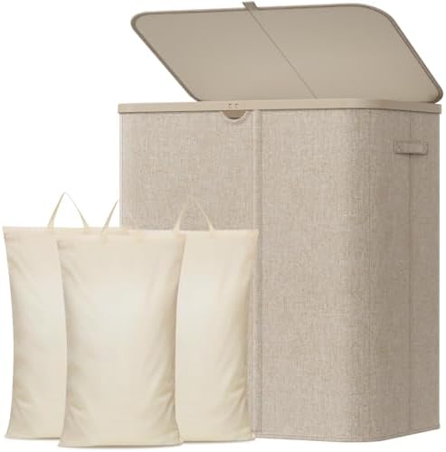 Lifewit 165L 3 Section Laundry Hamper with Lid, Laundry Basket, Beige by Lifewit