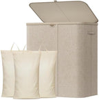 Lifewit 165L 3 Section Laundry Hamper with Lid, Laundry Basket, Beige by Lifewit