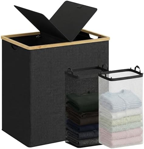 efluky Double Laundry Hamper with Lid and 2 Removable Bags, Black by efluky
