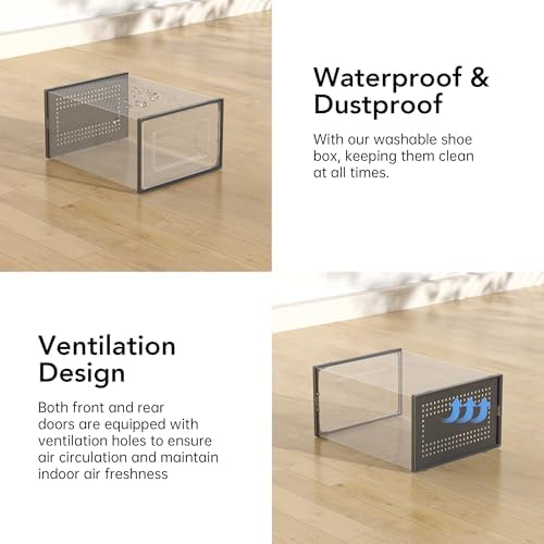 Foluck X-Large 15 Pack Shoe Storage Organizer Box Clear Plastic Stackable | Interlocking Design, Sturdy Dustproof Breathable, Fits Men's Size 10 Women's Size 11, for Closet Entryway Under Bed - Image 6