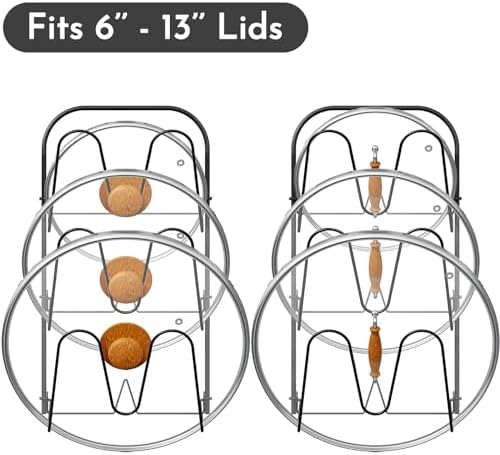 Universal Adjustable Pot Lid Holder Organizer for Cabinet - Upgraded Patented Niceyos 2 Pack Pan Lids Organizers Inside Cabinet Door Wall Mount Pots Top Rack for Kitchen Cupboard Fit 6" to 13" (Black) - Image 2
