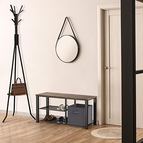 Simple Houseware Wooden Top Shoe Rack Bench with Bins, Rustic Brown - Image 4